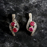 Genuine Ruby Earrings - Two Stone Vintage Earrings - Red Drop Earrings