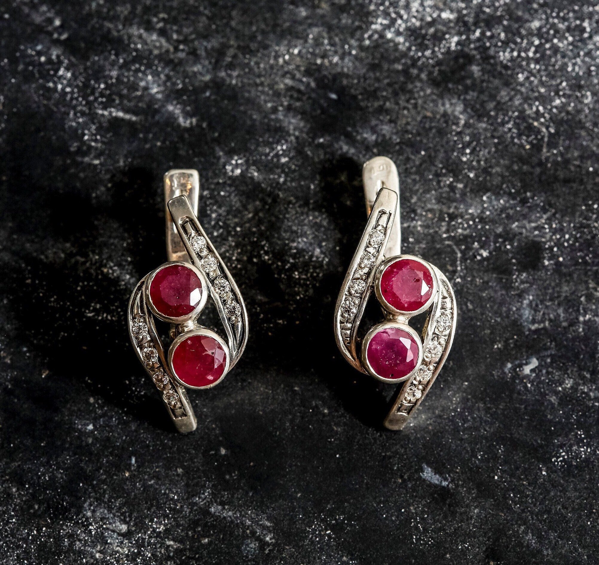 Natural Ruby Earrings made in 925 Sterling Silver with Round Natural Red Ruby in Two-Stone setting, July Birthstone gift idea, symbolizes nobility, purity, and passion, ideal for everyday wear and perfect for birthday gifting and special occasions.
