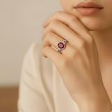 Sterling Silver Ruby Ring with Oval Created Red Ruby, July Birthstone, perfect for everyday wear and special occasions.