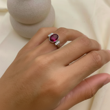 Stylish 925 Sterling Silver Ruby Ring featuring an oval red gemstone, perfect for celebrating July birthdays and special moments.