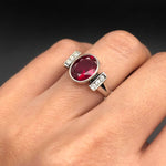 Created Ruby Ring made in 925 Sterling Silver with Oval Created Red Ruby in Bezel setting, July Birthstone gift idea, symbolizes nobility, purity, and passion, ideal for everyday wear and perfect for birthday gifting and special occasions.