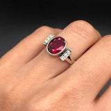 Created Ruby Ring made in 925 Sterling Silver with Oval Created Red Ruby in Bezel setting, July Birthstone gift idea, symbolizes nobility, purity, and passion, ideal for everyday wear and perfect for birthday gifting and special occasions.