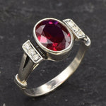 Ruby Ring, Created Ruby, Red Antique Ring, Vintage Ring, Red Oval Ring, Red Ruby Ring, Proposal Ring, Engagement Ring, Solid Silver Ring