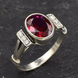 Ruby Ring, Created Ruby, Red Antique Ring, Vintage Ring, Red Oval Ring, Red Ruby Ring, Proposal Ring, Engagement Ring, Solid Silver Ring