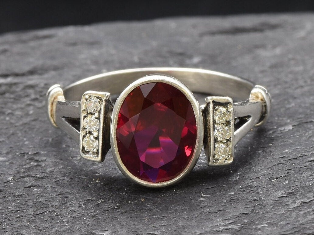 Ruby Ring, Created Ruby, Red Antique Ring, Vintage Ring, Red Oval Ring, Red Ruby Ring, Proposal Ring, Engagement Ring, Solid Silver Ring