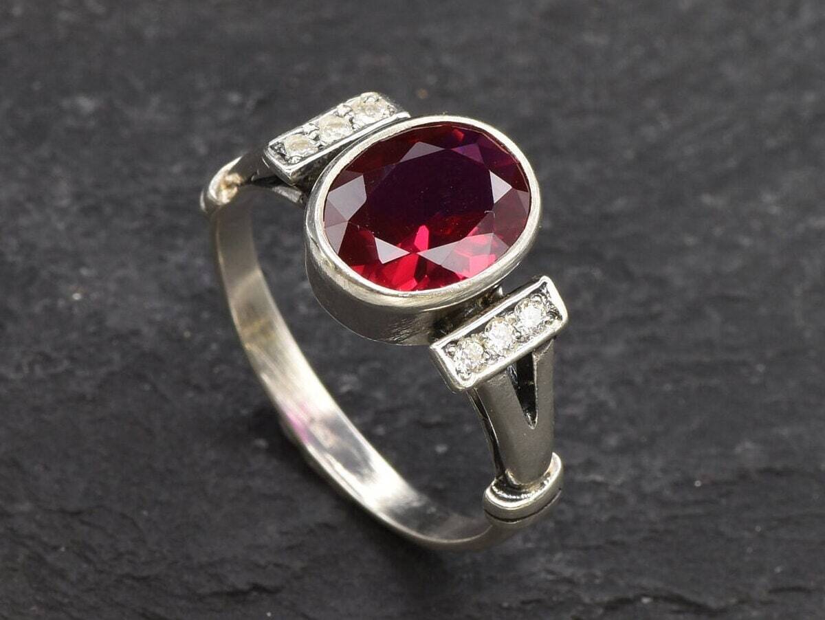 Ruby Ring, Created Ruby, Red Antique Ring, Vintage Ring, Red Oval Ring, Red Ruby Ring, Proposal Ring, Engagement Ring, Solid Silver Ring