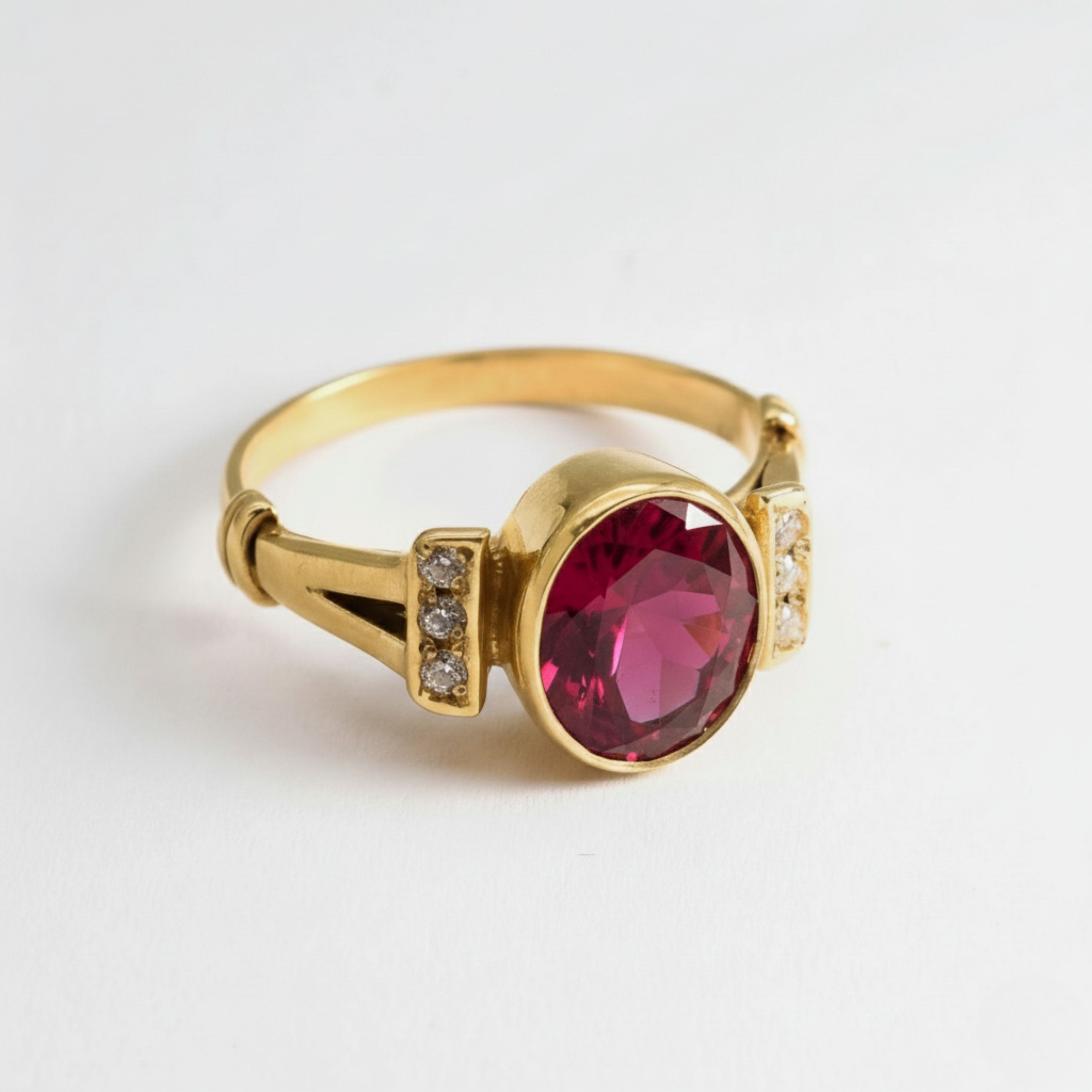 Created Ruby Ring made in 18k Gold Vermeil with Oval Created Red Ruby in Bezel setting, July Birthstone gift idea, symbolizes nobility, purity, and passion, ideal for everyday wear and perfect for birthday gifting and special occasions.