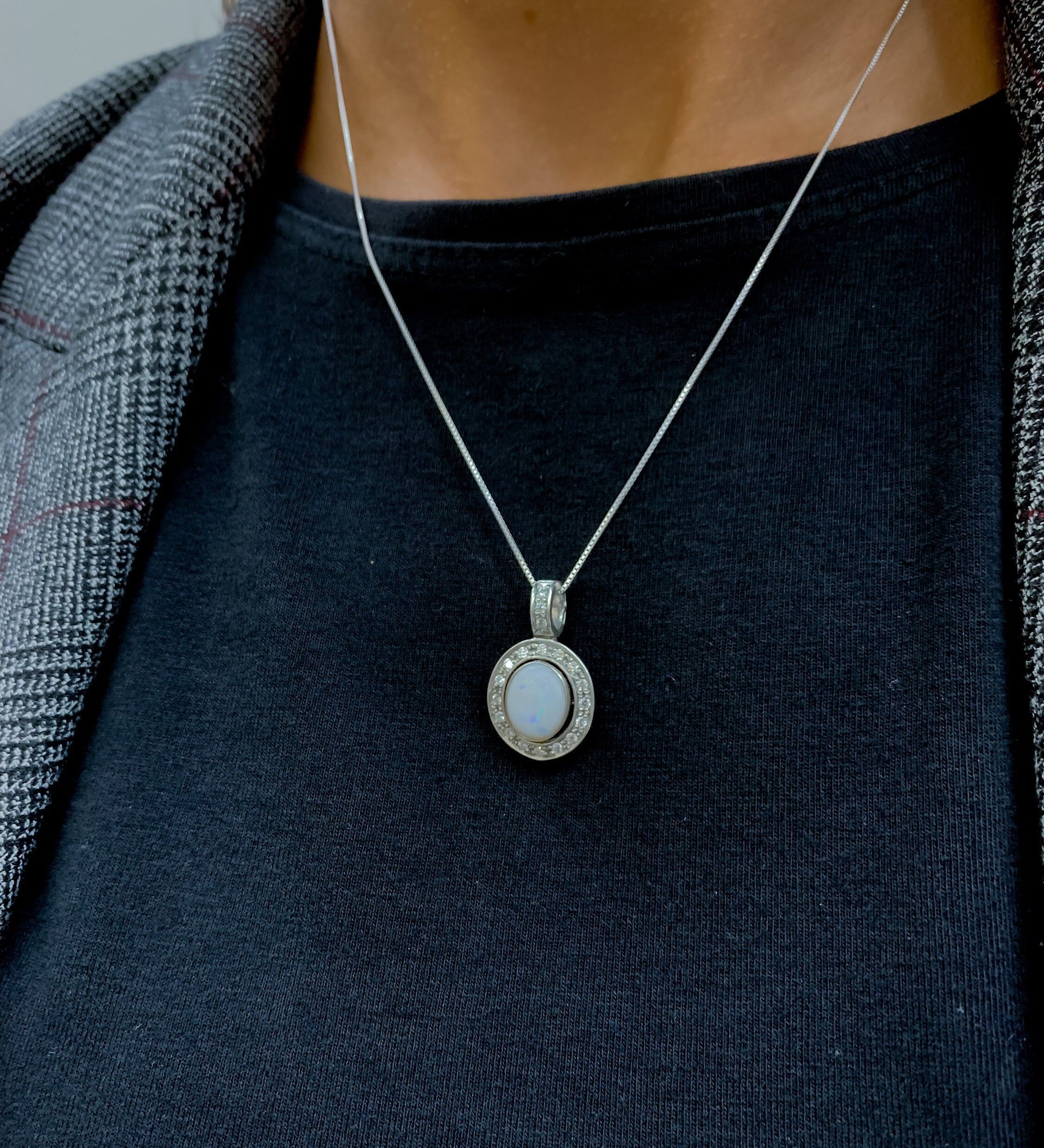Opal Pendant, Vintage Opal Pendant, Precious Australian Opal, October Birthstone, White Antique Pendant, October Pendant, 925 Silver Pendant