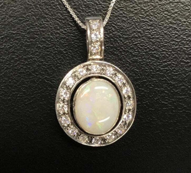 C. 1970 Vintage Opal Pendant Necklace in Platinum and 14kt White Gold |  Ross-Simons