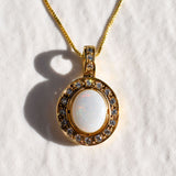 Gold Opal Pendant - Vintage Bridal Necklace - White Oval Necklace