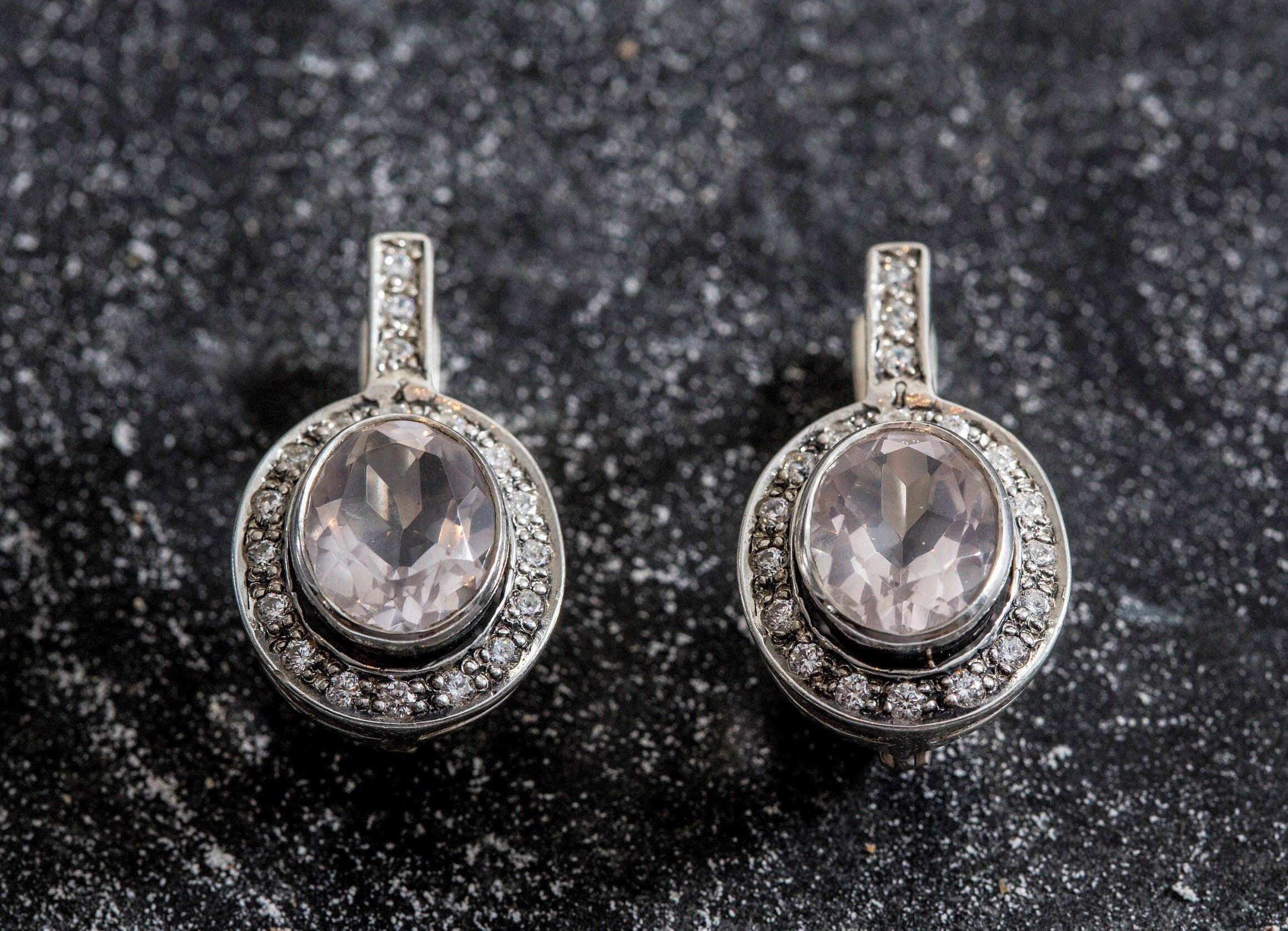 Rose Quartz Earrings, Natural Rose Quartz, Vintage Earrings, January Birthstone, Pink Earrings, Solid Silver Earrings, Quartz, Rose Quartz