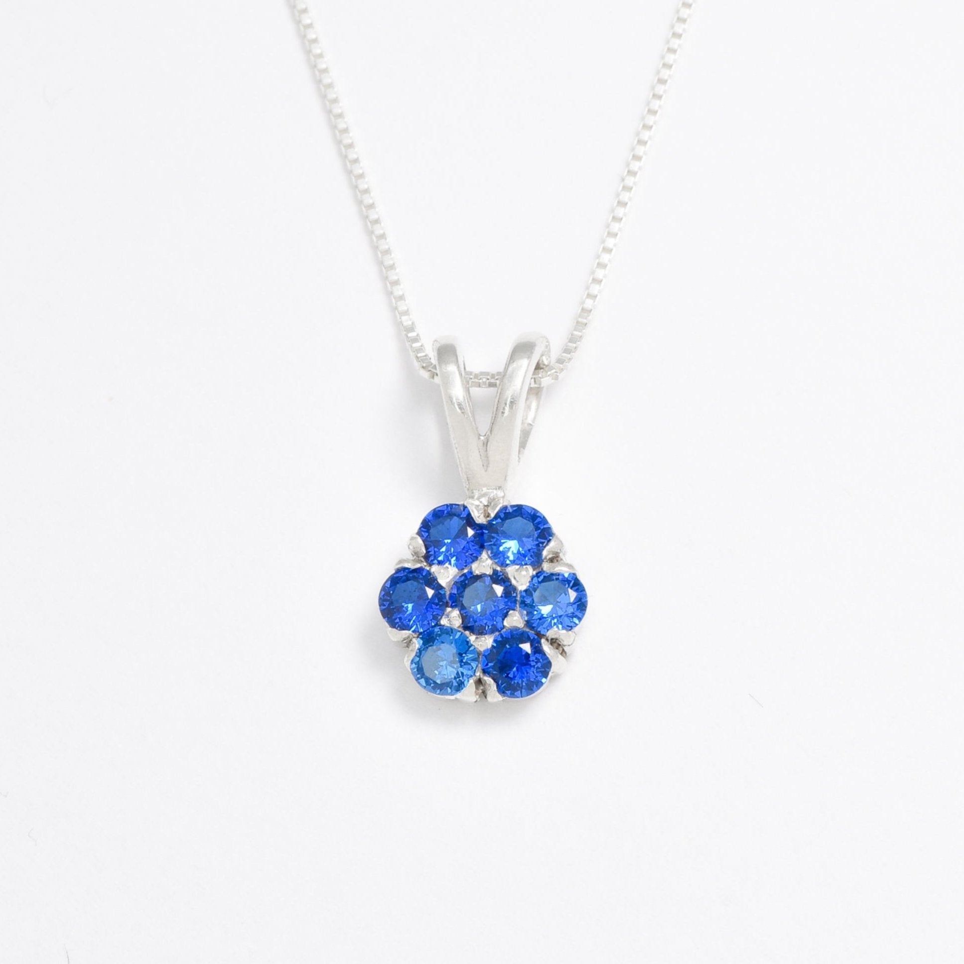 Sapphire Pendant, Created Sapphire, Blue Sapphire Pendant, Flower Pendant, Blue Vintage Pendant, Dainty Pendant, Silver Pendant, Sapphire