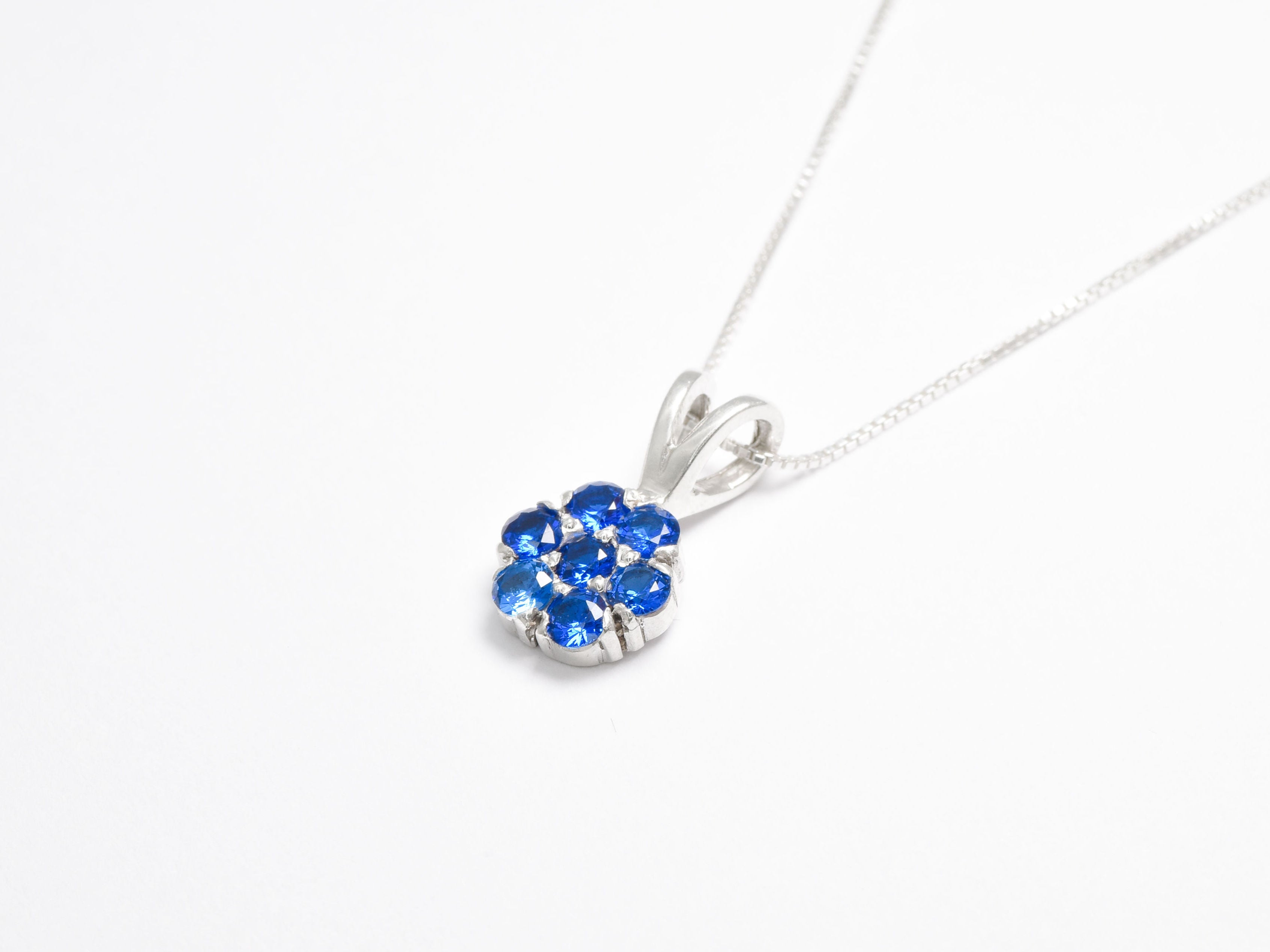 Sapphire Pendant, Created Sapphire, Blue Sapphire Pendant, Flower Pendant, Blue Vintage Pendant, Dainty Pendant, Silver Pendant, Sapphire