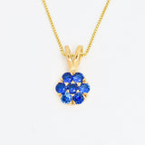 Created Sapphire Pendant made in 18k Gold Vermeil with Round Created Blue Sapphire in Cluster setting, September Birthstone gift idea, symbolizes sincerity, truth, and faithfulness, ideal for everyday wear and perfect for birthday gifting and special occasions.