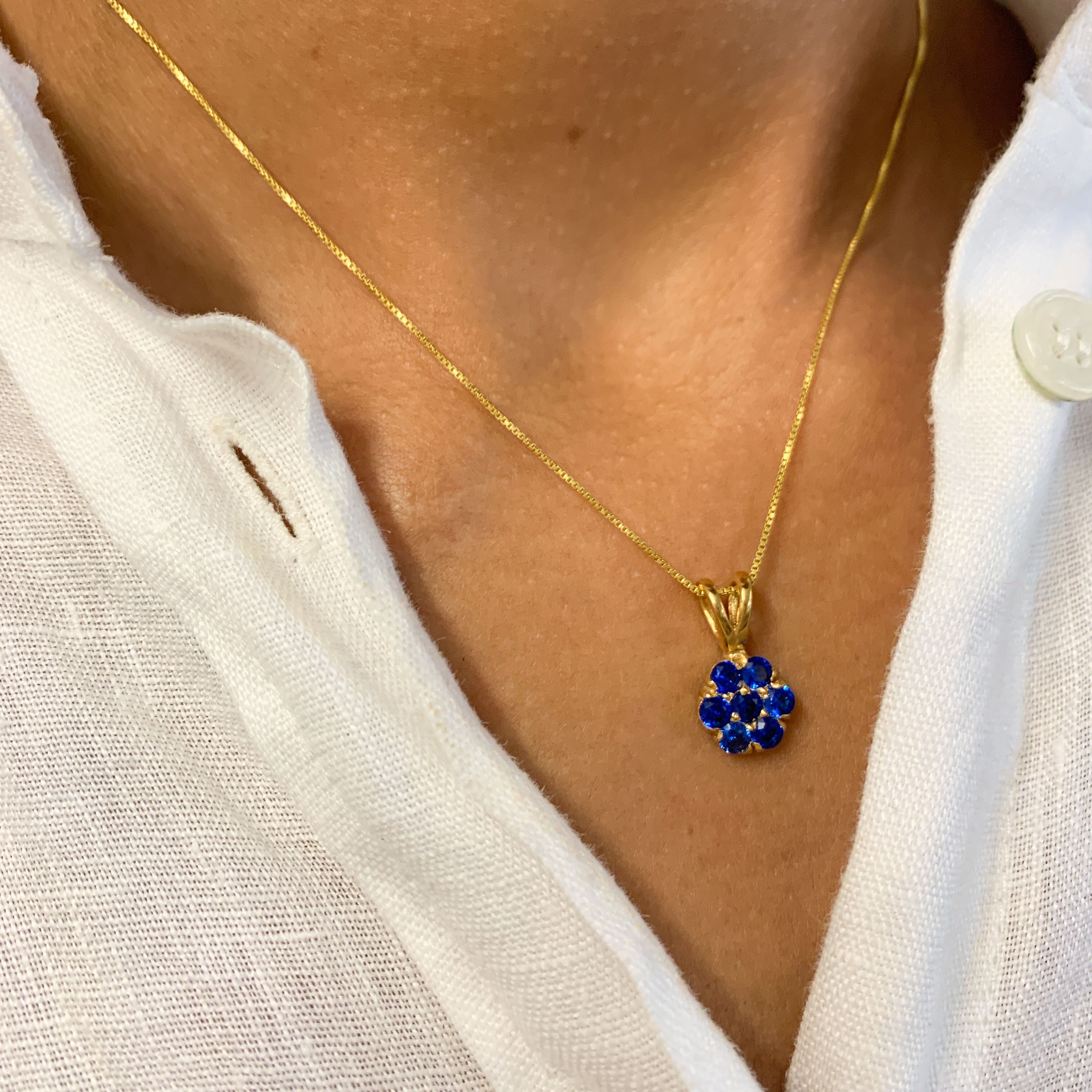 18k Gold Vermeil Sapphire Pendant with Round Created Blue Sapphire, perfect September birthstone gift for any occasion.
