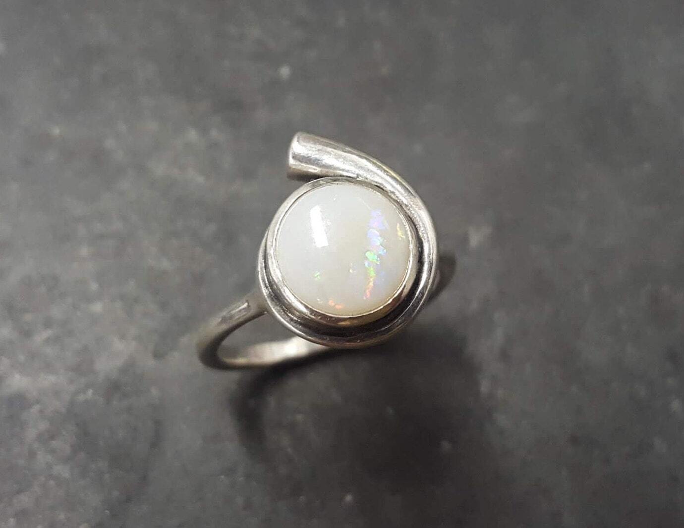 Genuine Opal Ring - White Vintage Ring - October Birthstone Ring