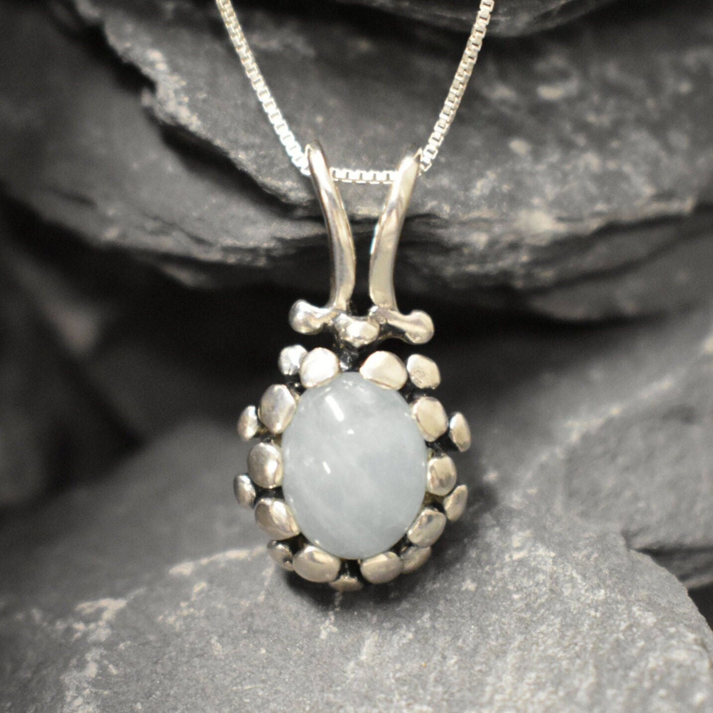 Aquamarine Pendant, Natural Aquamarine, March Birthstone, Blue Vintage Pendant, Dainty Blue Pendant, Aquamarine Charm, Solid Silver Pendant