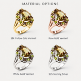 Green Diamond Ring - Teardrop Statement Ring - Diamond Victorian Ring
