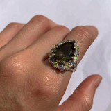 Green Diamond Ring - Teardrop Statement Ring - Diamond Victorian Ring