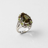 Green Diamond Ring - Teardrop Statement Ring - Diamond Victorian Ring