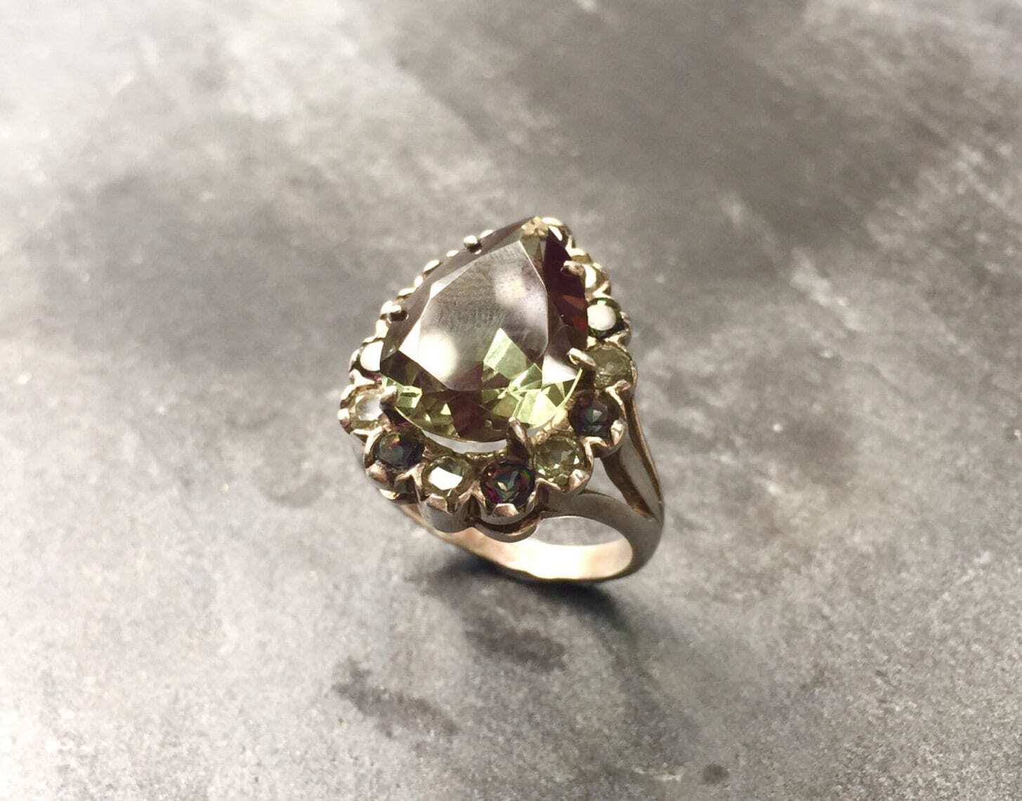 Teardrop Ring, Green Diamond Ring, Antique Ring, Vintage Ring, December Birthstone, Mystic Topaz, Antique Rings, Solid Silver Ring, Big Ring