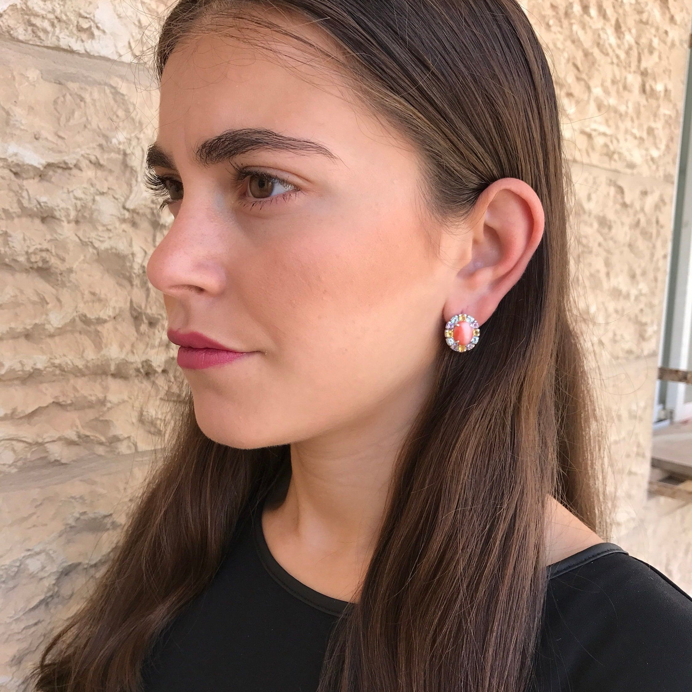 Tourmaline Earrings, Natural Tourmaline, Yellow Tourmaline, Pink Tourmaline, October Birthstone, Vintage Earrings, Solid Silver, Tourmaline