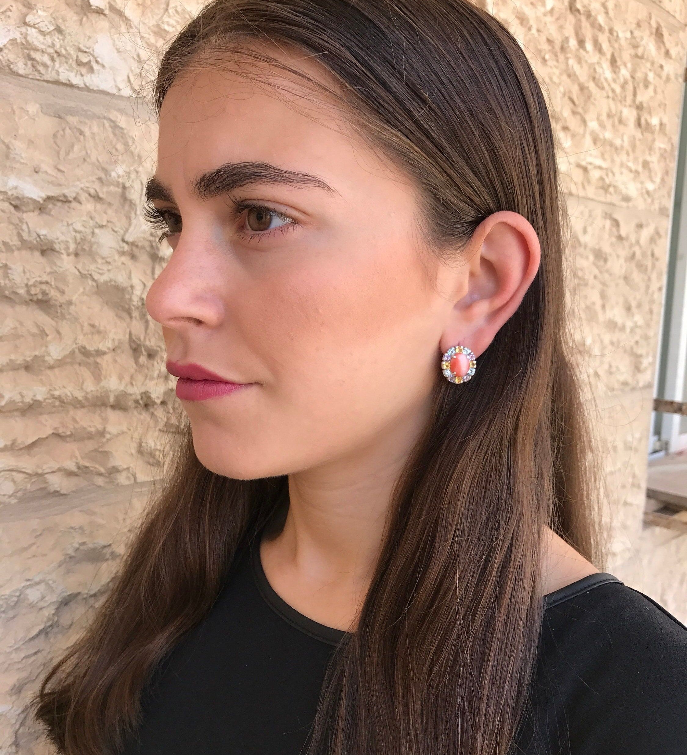 Tourmaline Earrings, Natural Tourmaline, Yellow Tourmaline, Pink Tourmaline, October Birthstone, Vintage Earrings, Solid Silver, Tourmaline