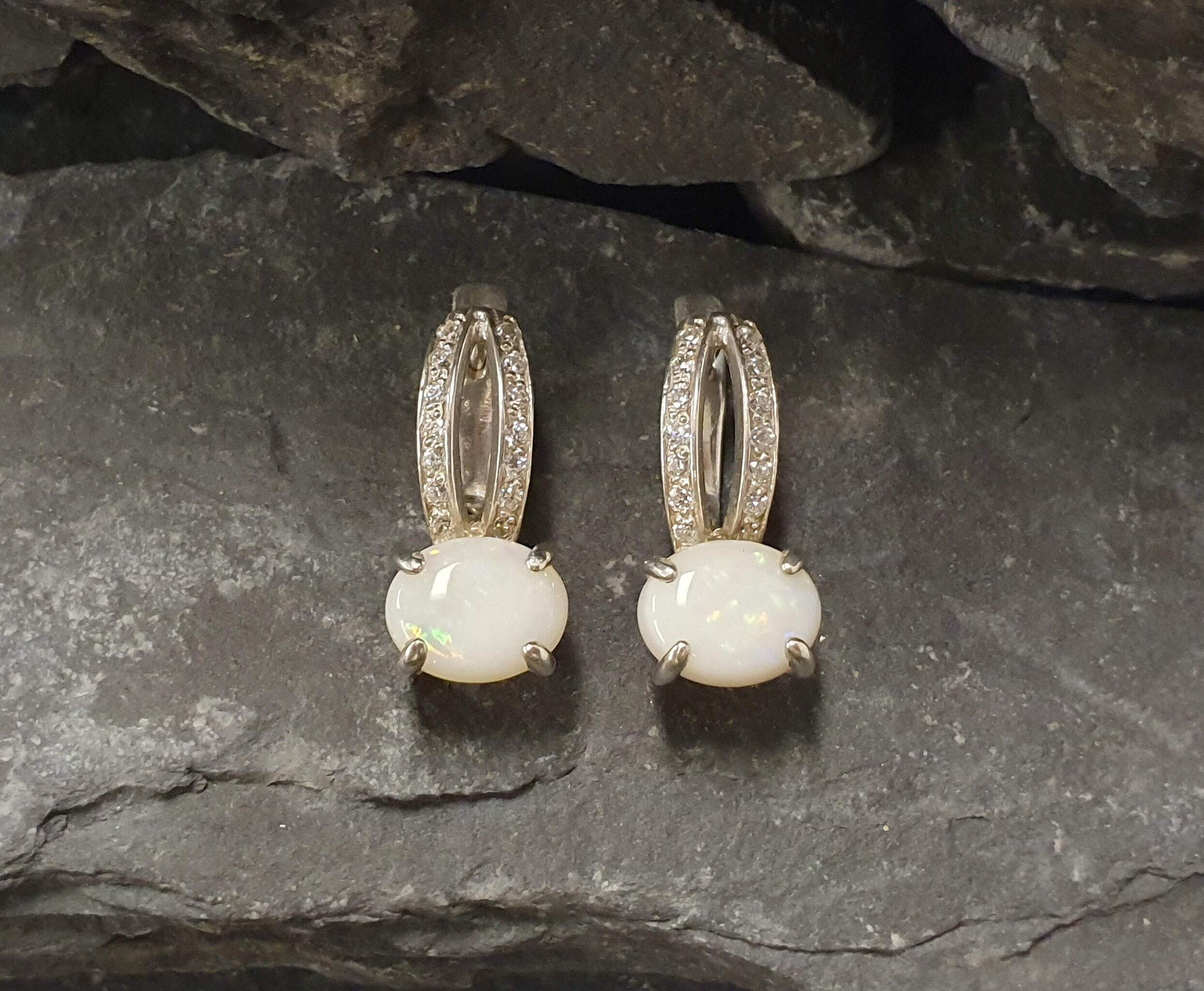 Opal Earrings, Natural Opal Earrings, Antique Earrings, October Birthstone, Precious Australian Opal, Bridal Earrings, Solid Silver Earrings