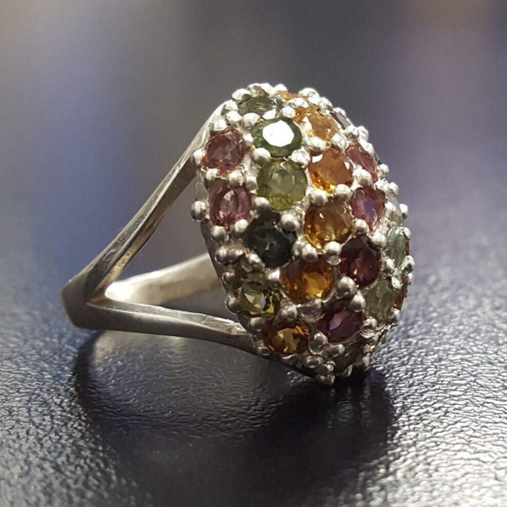 Tourmaline Ring, Natural Tourmaline, Sphere Ring, October Birthstone, Dome Ring, Unique Design Ring, October Ring, Silver Ring, Tourmaline