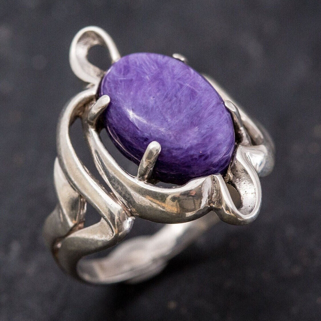 Artistic Ring, Charoite Ring, Natural Charoite, Purple Ring, Vintage Ring, Scorpio Birthstone, Purple Charoite Ring, Solid Silver, Charoite