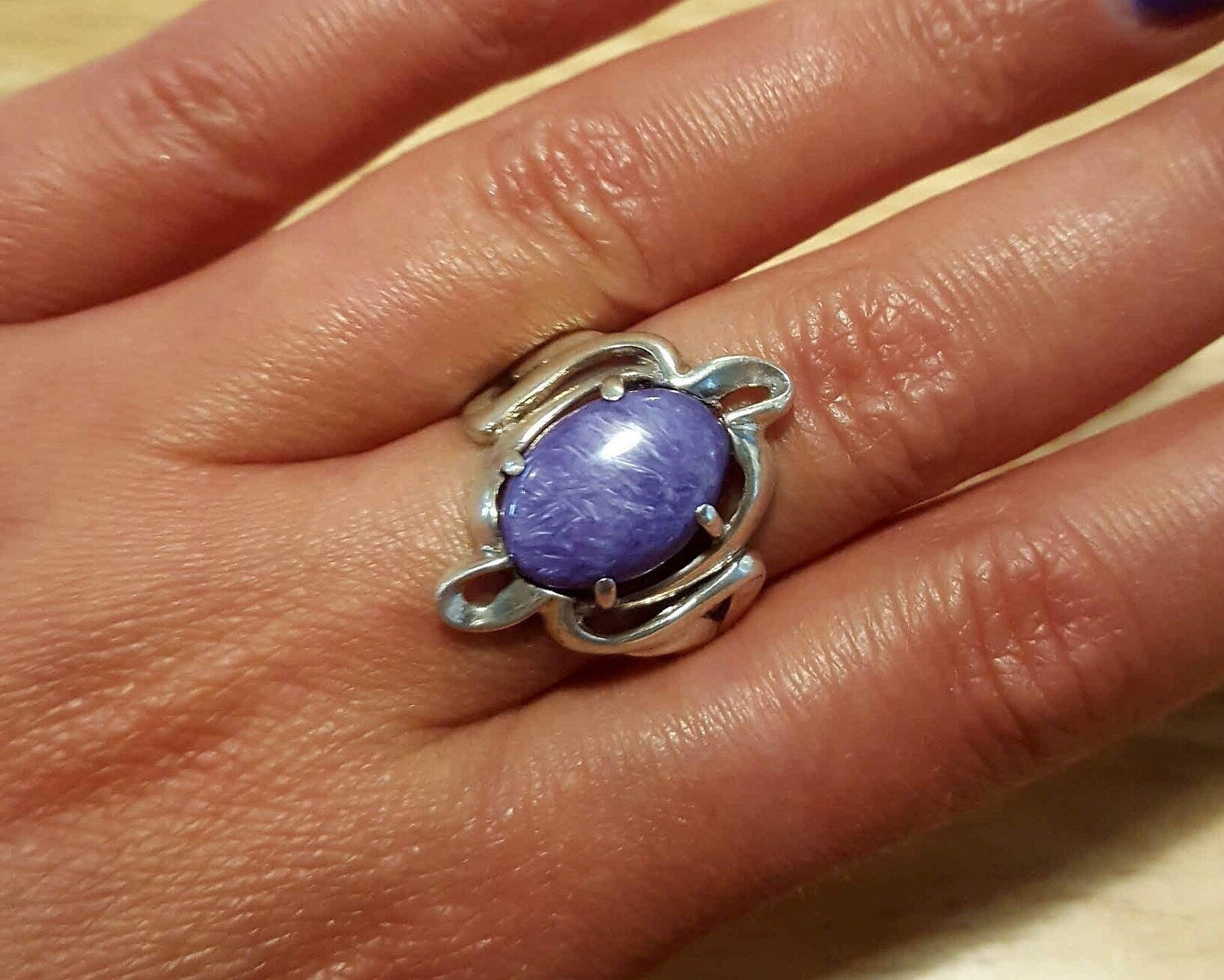 Artistic Ring, Charoite Ring, Natural Charoite, Purple Ring, Vintage Ring, Scorpio Birthstone, Purple Charoite Ring, Solid Silver, Charoite