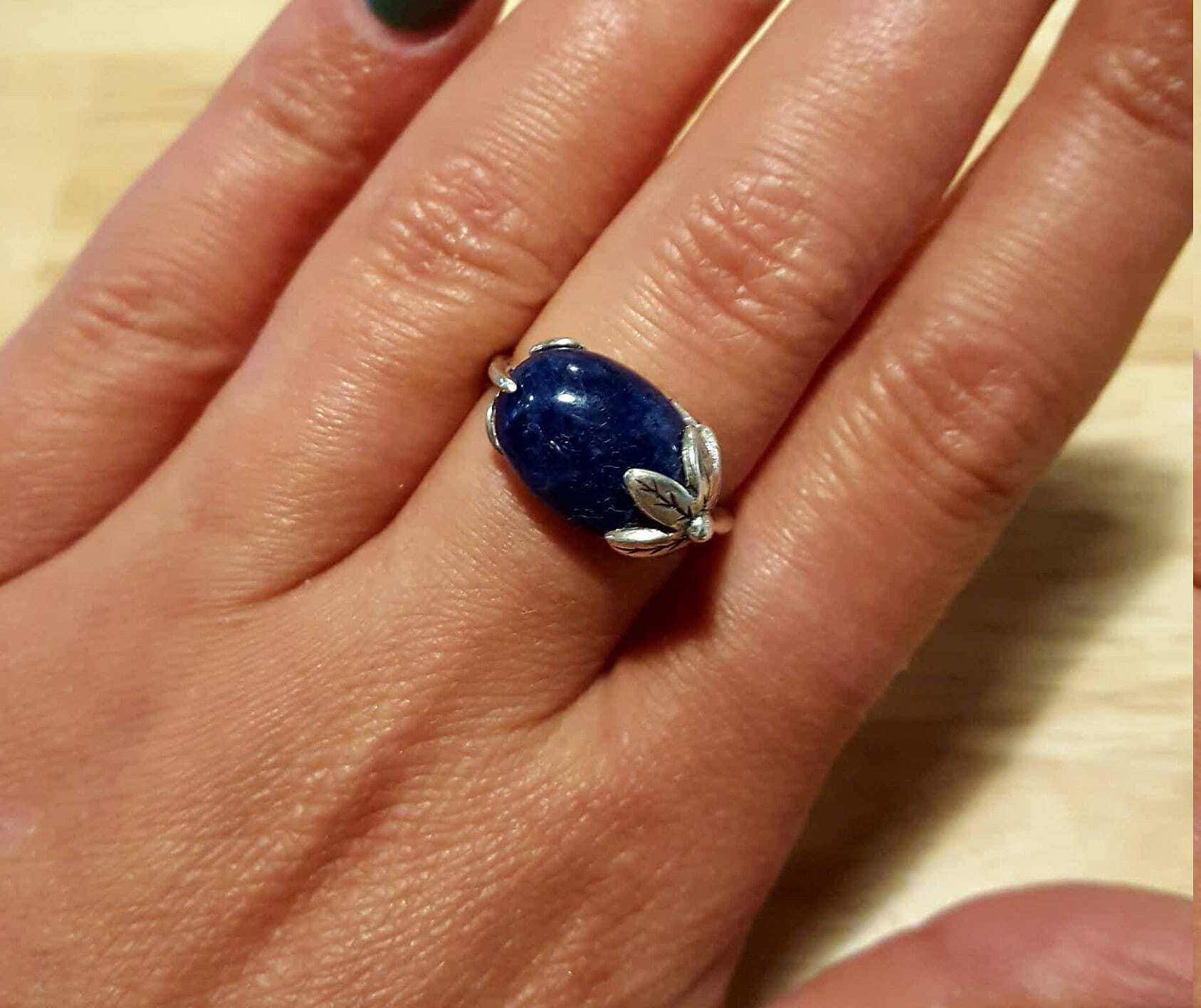 Sodalite Leaf Ring, Sodalite Ring, Natural Sodalite, Blue Ring, Vintage Blue Ring, Blue Sodalite, Leaf Ring, Solid Silver Ring, Sodalite