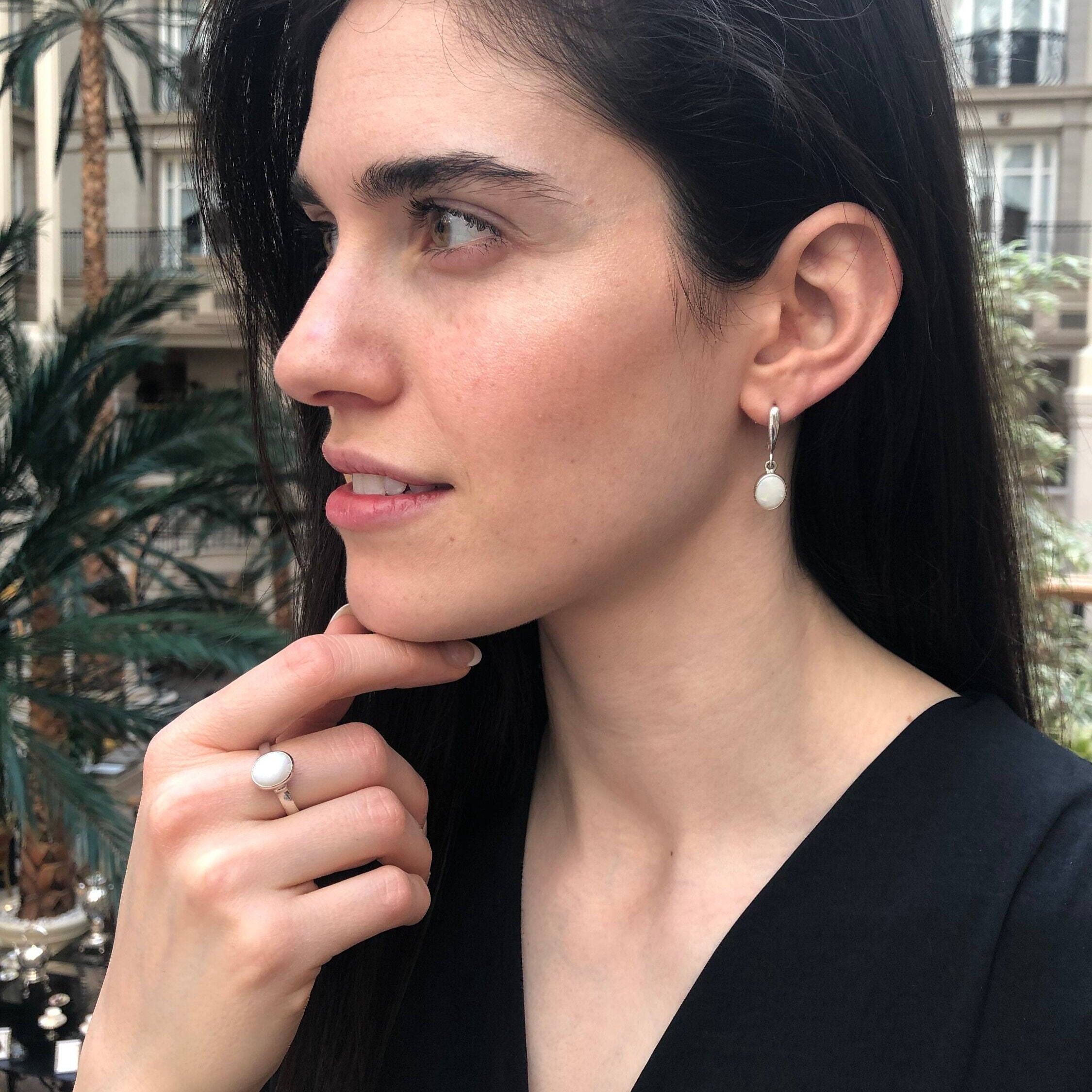 Long Opal Earrings, Natural Australian Opal, October Birthstone, Dangling Earrings, Dainty Earrings, White Earrings, 925 Silver Earrings