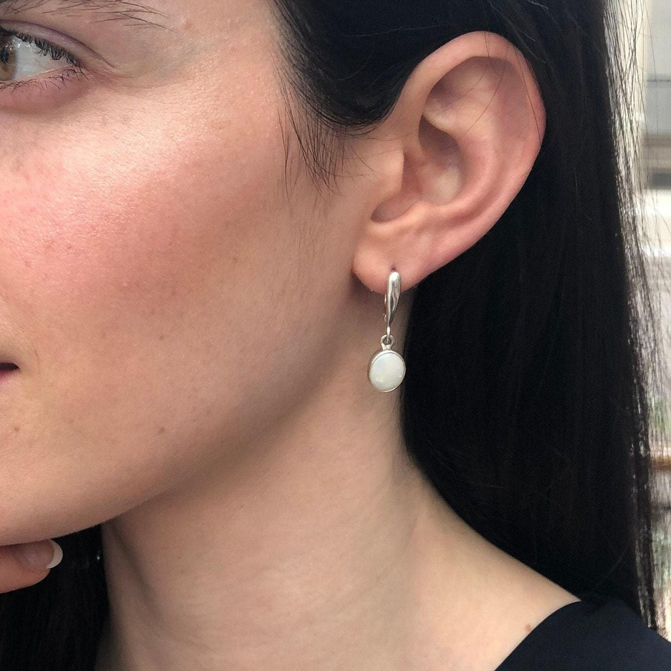 Long Opal Earrings, Natural Australian Opal, October Birthstone, Dangling Earrings, Dainty Earrings, White Earrings, 925 Silver Earrings