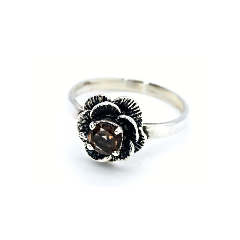 Smoky Topaz Ring, Topaz Ring, Natural Topaz, December Birthstone, Silver Flower Ring, Vintage Flower Ring, Brown Diamond Ring, Smoky Ring