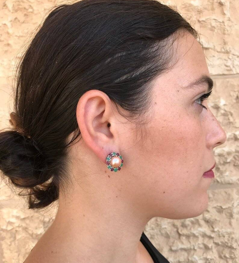 Pearl Earrings, White Pearl Earrings, Natural Pearl, Victorian Earrings, June Birthstone, Vintage Earrings, Round Earrings, Silver Earrings