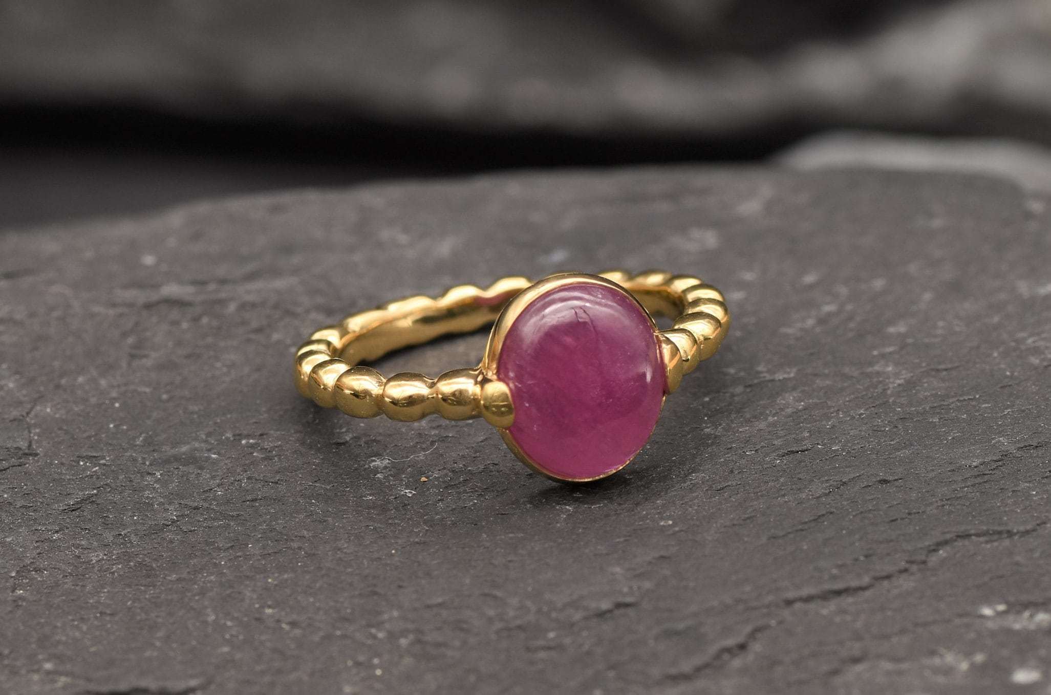 Natural Ruby Ring made in 18k Gold Vermeil with Oval Natural Red Ruby in Prong setting, July Birthstone gift idea, symbolizes nobility, purity, and passion, ideal for everyday wear and perfect for birthday gifting and special occasions.