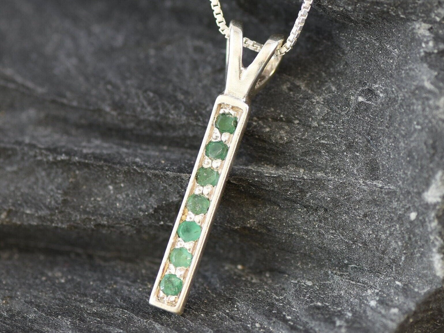 Bar Emerald Pendant - Natural Emerald Necklace, Green Drop Pendant