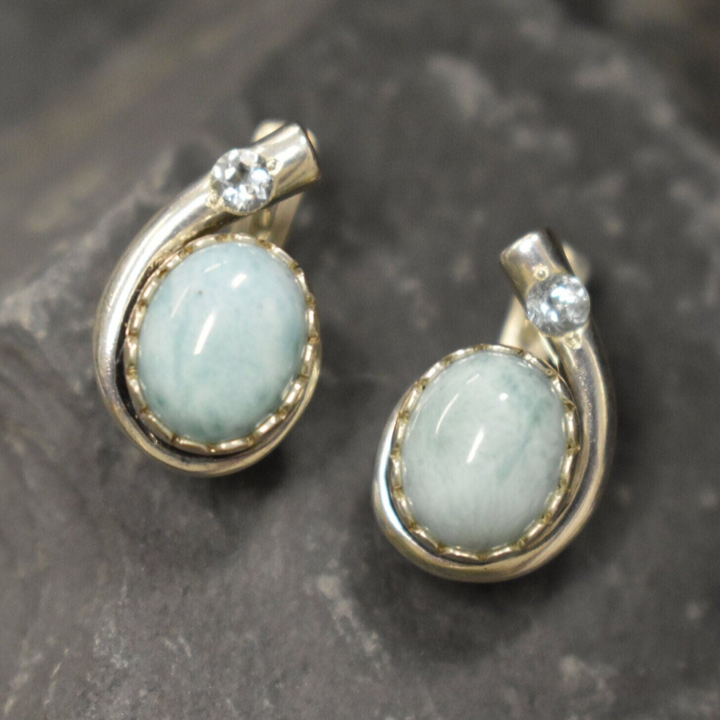 Larimar Earrings, Natural Larimar, Vintage Earrings, Sky Blue Earrings, Teardrop Earrings, Jewel of Atlantis, Solid Silver Earrings, Topaz