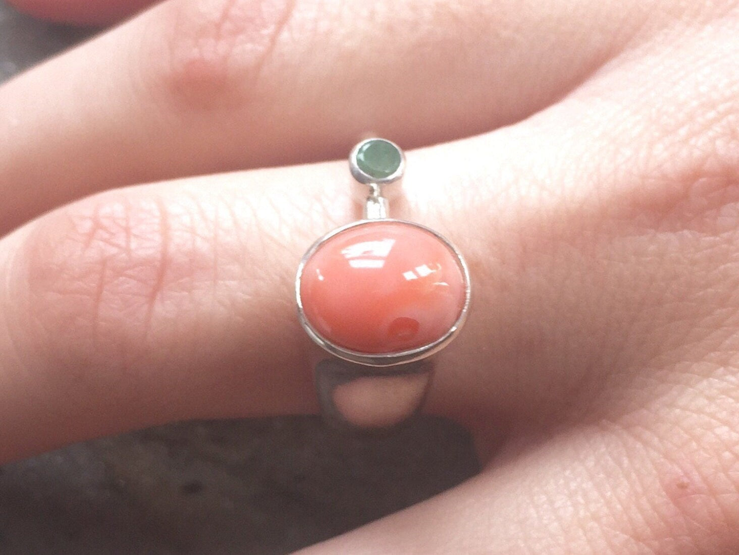 Coral Ring, Natural Coral, Emerald Ring, Natural Emerald, Pink Coral, Vintage Emerald Ring, Vintage Coral Ring, Silver Ring, Vintage Rings