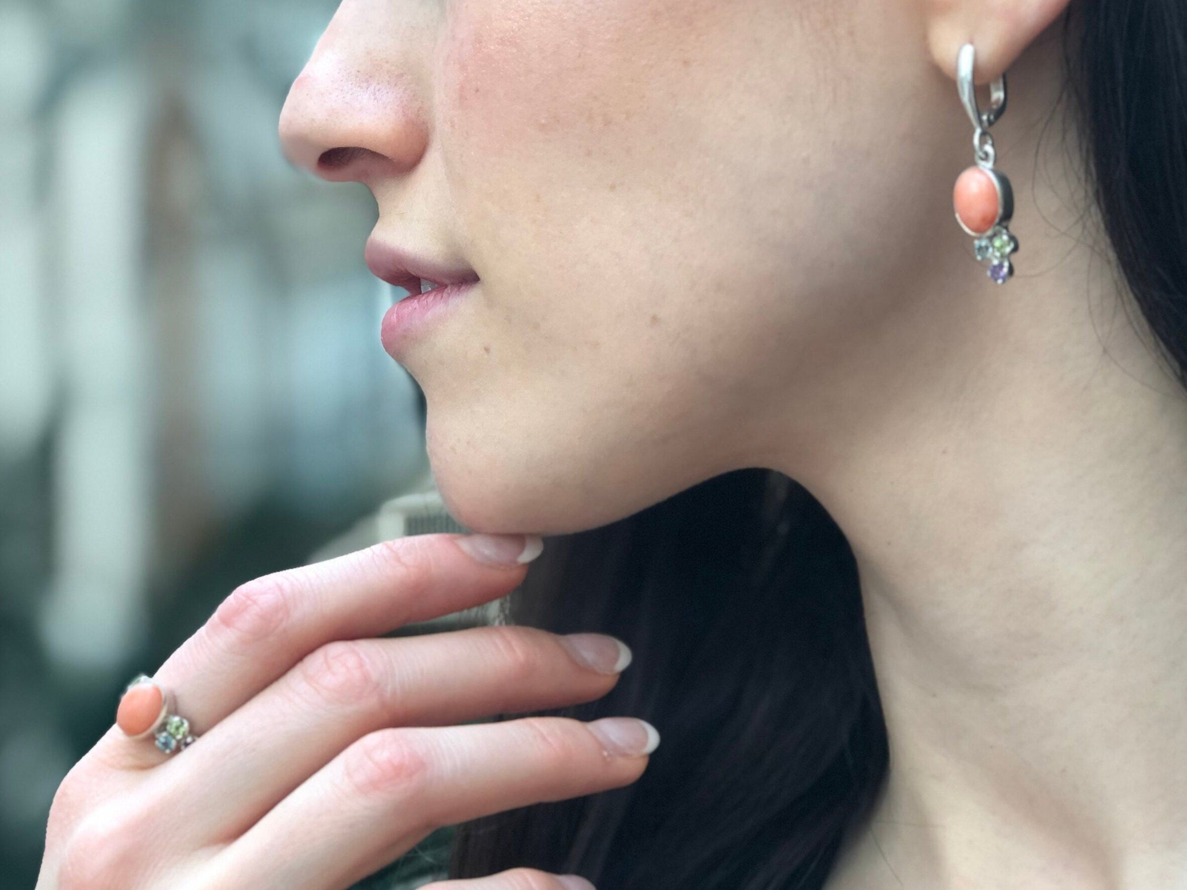 Coral Ring, Natural Coral, Vintage Ring, Multistone Ring, Birthstone Ring, Dainty Ring, Engagement Ring, Antique Ring, Solid Silver Ring