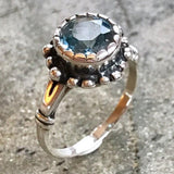 Gold Topaz Ring - Blue Diamond Ring - Vintage Flower Ring
