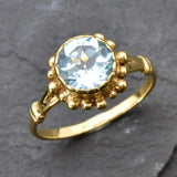 Gold Topaz Ring - Blue Diamond Ring - Vintage Flower Ring