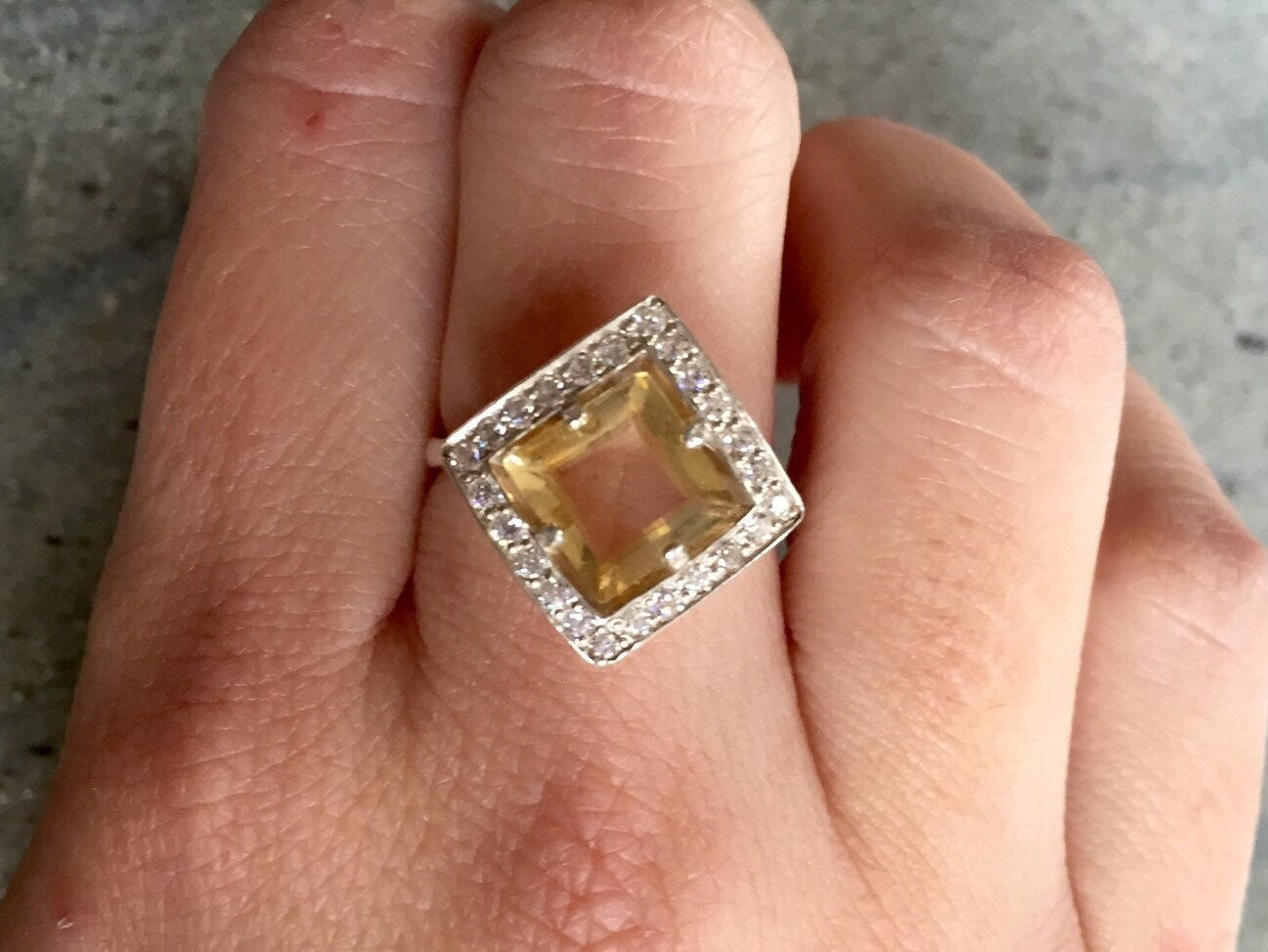 Citrine Ring, Natural Citrine, Engagement Ring, Yellow Ring, Princess Cut Ring, Vintage Ring, November Birthstone, 925 Silver Ring, Citrine