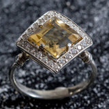 Gold Citrine Ring - Natural Citrine Ring, Yellow Square Ring