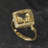 Gold Citrine Ring - Natural Citrine Ring, Yellow Square Ring