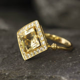 Gold Citrine Ring - Natural Citrine Ring, Yellow Square Ring