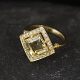 Gold Citrine Ring - Natural Citrine Ring, Yellow Square Ring