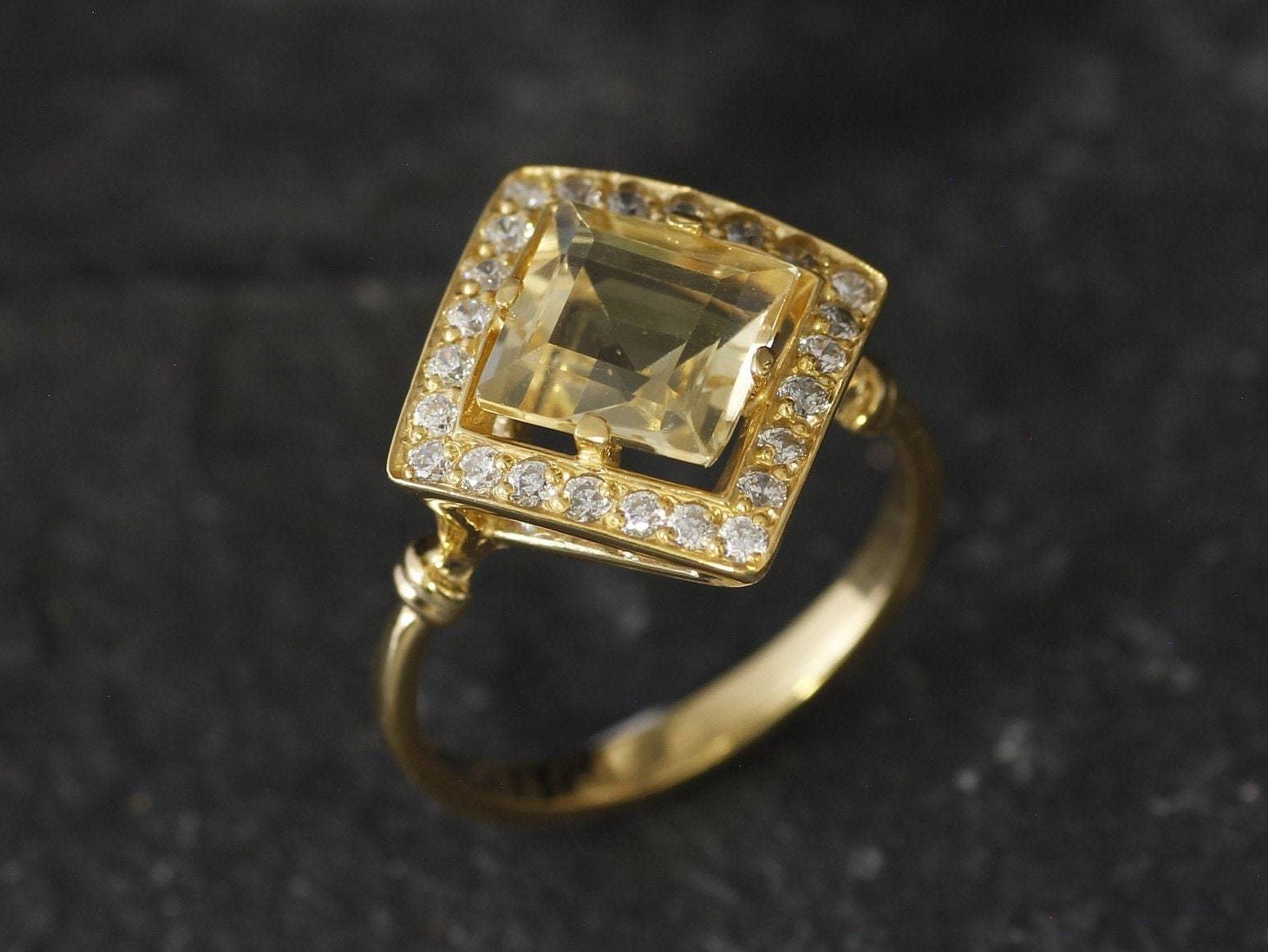 Citrine Ring, Natural Citrine, Engagement Ring, Yellow Ring, Princess Cut Ring, Vintage Ring, November Birthstone, 925 Silver Ring, Citrine(1)