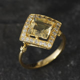 Gold Citrine Ring - Natural Citrine Ring, Yellow Square Ring